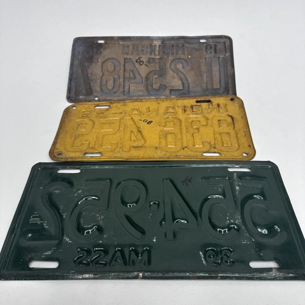 Vintage 1936 Michigan, 1939 Indiana And 1939 Massachusetts License Plates